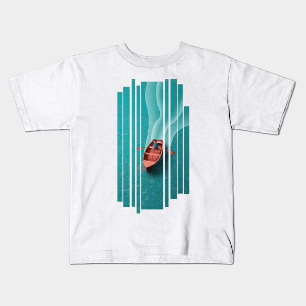 Solitary man rowing a boat Kids T-Shirt by SaturnPrints